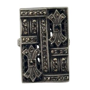 Vintage Art Deco Sterling Silver Marcasite Ring Size‎ 5.5